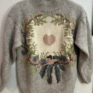 True Vintage 80s Studio Michelle Stuart Mohair Heart Sweater Handknit Medium